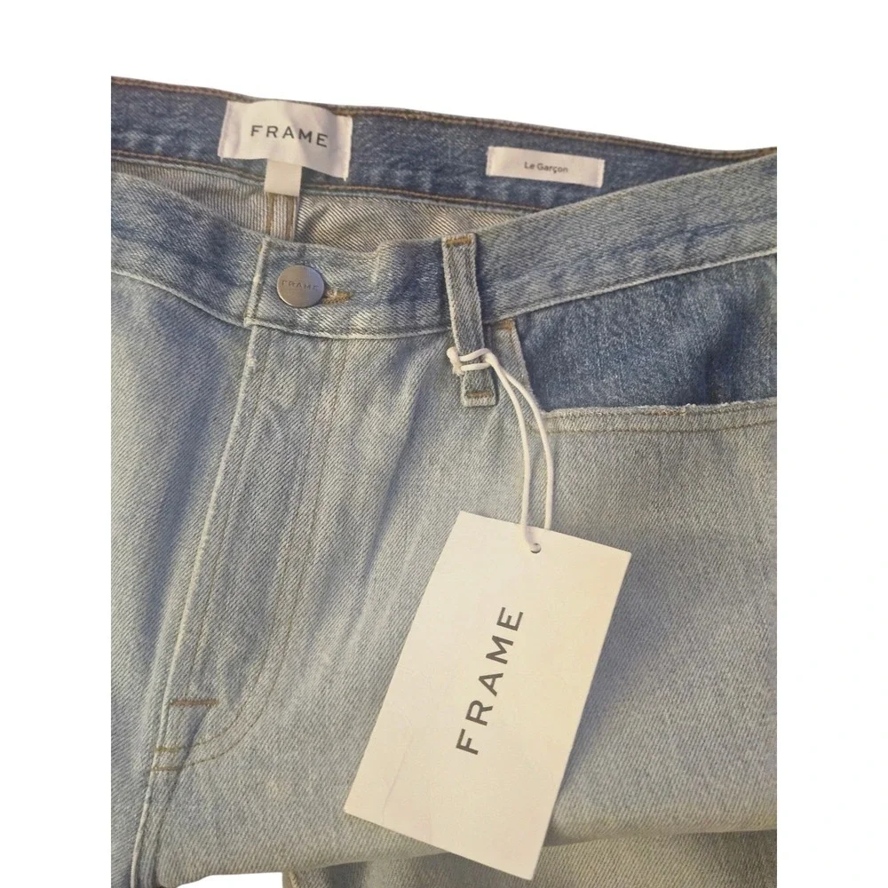 FRAME Le Garçon Mid-Rise Straight Fit Patchwork Blue Denim Jeans Size‎ 29 NEW - Picture 2 of 6
